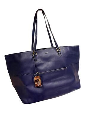 Lauren Ralph Lauren Navy Blue Leather Tote Bag